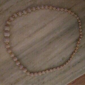 vintage white silk-thread Beaded Necklace Round Beads w/Gold-Tone Spacer Beads